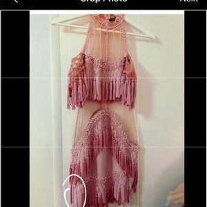 Balmain Inspired Pink Tassels Halter Neck Beaded Dress.